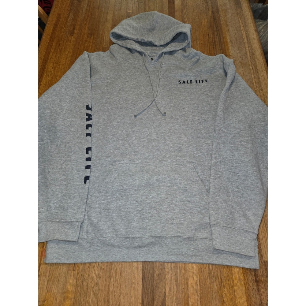 Salt Life Men 2XL Gray Live Salty American Flag Graphic Sweatshirt Hoodie‎